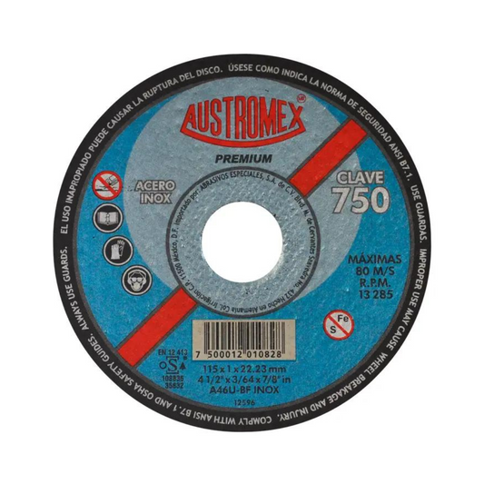 2032-Disco Abrasivo Para Corte De Acero Inoxidable De 115 X 1.0 X 22.23 Mm 750 Austromex
