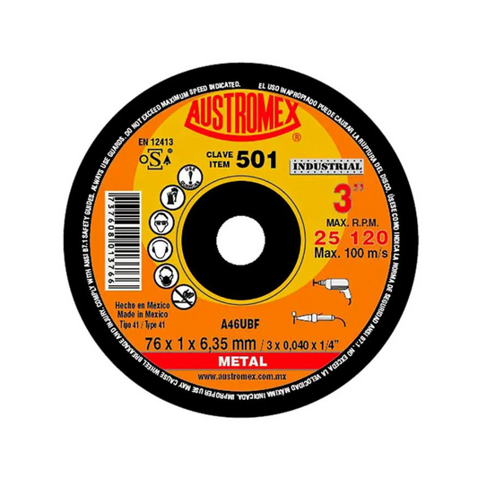 2173-Disco Abrasivo Para Corte De Acero Al Carbón De 76 X 1 X 6.35 Mm 501 Austromex