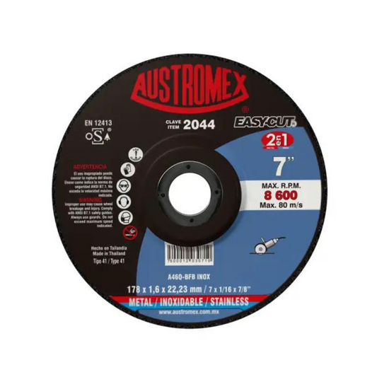 2047-Disco Abrasivo Para Corte Preciso De Metal Y Acero Inoxidable De 180 X 1.6 X 22.23 Mm 2044 Austromex