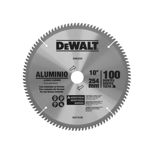 2130-Disco De Sierra 10" X 100 Dientes X 30 Mm Con Adaptadores Para Aluminio DWA03220 Dewalt