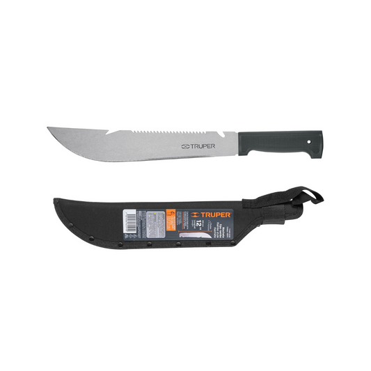 4098-Machete Rambo 12' Cacha Inyectada Negra Con Funda 15870 Truper