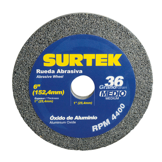Rueda Abrasiva De Óxido De Aluminio Grano 36, 6" X 1" Surtek DS