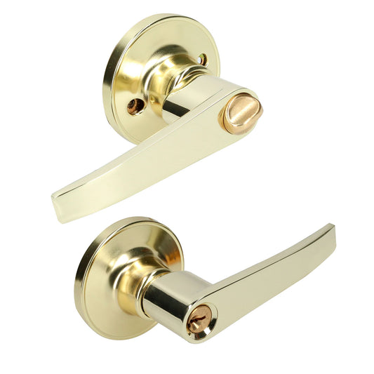 Manija tubular recta función entrada y recámara, latón brillante, llave estándar, blíster Lock