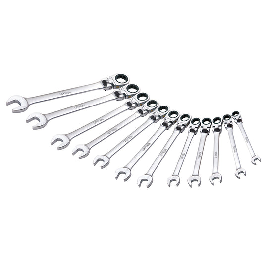 Juego de llaves combinadas pulido espejo flex de matraca spline mét,12 pz en caja plást Urrea