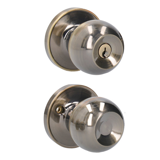 Pomo Tubular Bola Función Entrada, Latón Antiguo, Llave Estándar, Blíster Lock DS