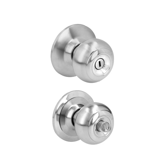 Pomo Cilíndrico Ovalado Función Baño, Acero Inoxidable, Llave Estándar, Blíster Prolok DS