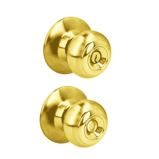 Pomo Cilíndrico Ovalado Función Entrada, Latón Brillante, Llave Estándar, Blíster Prolok DS