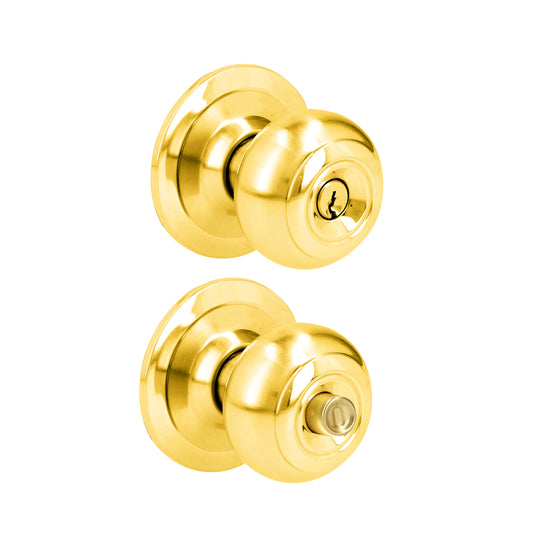 Pomo Cilíndrico Ovalado Función Recámara, Latón Brillante, Llave Estándar, Blíster Prolok DS