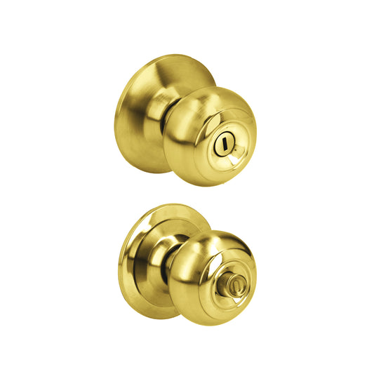 Pomo Cilíndrico Ovalado Función Baño, Latón Brillante, Llave Estándar, Blíster Prolok DS