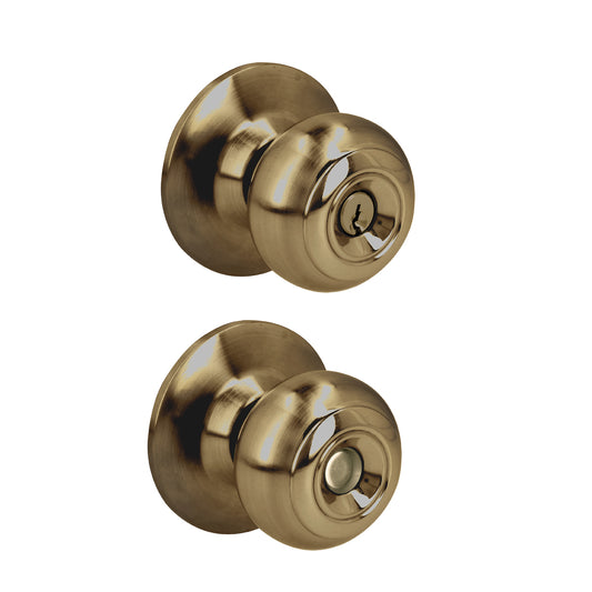 Pomo Cilíndrico Ovalado Función Entrada, Latón Antiguo, Llave Estándar, Blíster Prolok DS