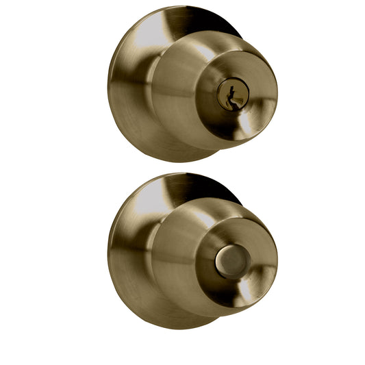 Pomo Cilíndrico Media Copa Función Entrada, Latón Antiguo, Llave Estándar, Blíster Prolok DS