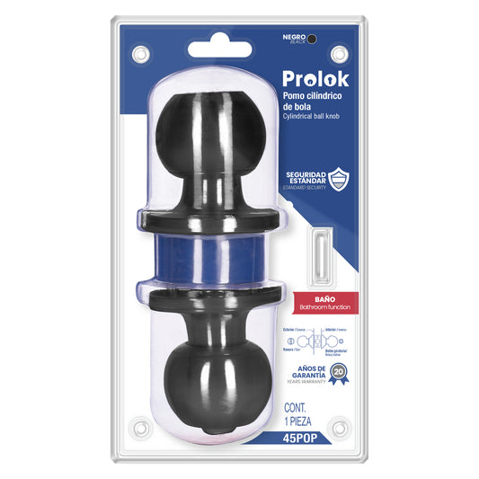 Pomo Cilíndrico Bola Función Baño, Acero Negro, Llave Estándar Lock DS