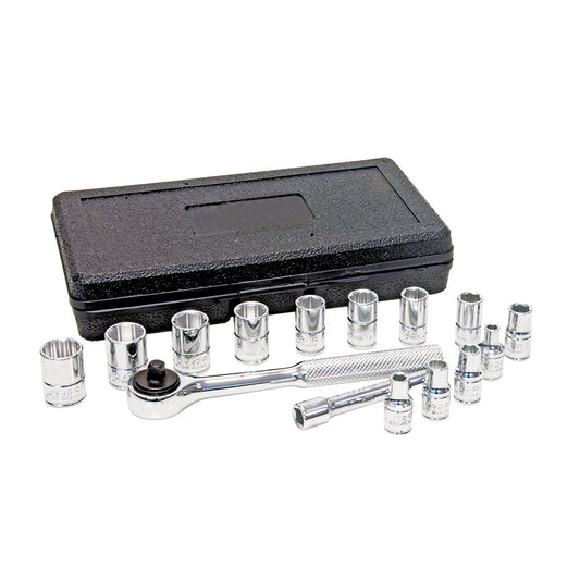 Juego de dados y accesorios cuadro de 1/4" combinado, 15 piezas Urrea