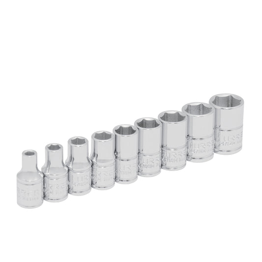 Juego de dados cuadro de 1/4", 6 puntas, métricos, 9 piezas Urrea