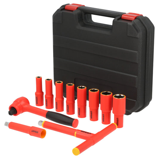 Juego de dados y accesorios cuadro de 1/2" métricos para 1000 V, 11 piezas Urrea