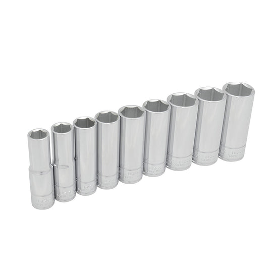 Juego de dados largos cuadro de 1/2", 6 puntas, en pulgadas, 9 piezas Urrea