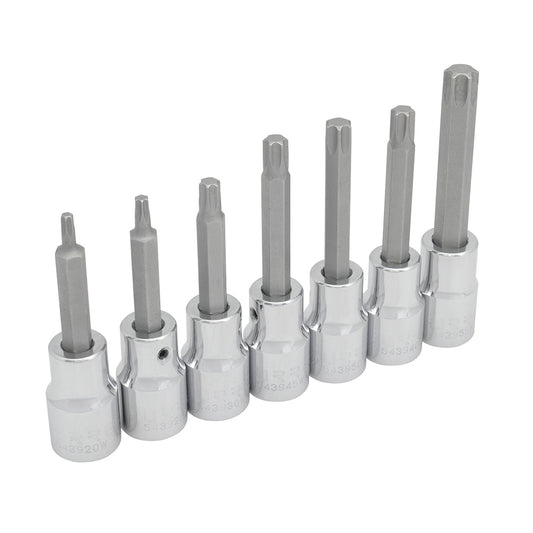 Juego de dados con punta torx cuadro de 1/2", en riel, 7 piezas Urrea