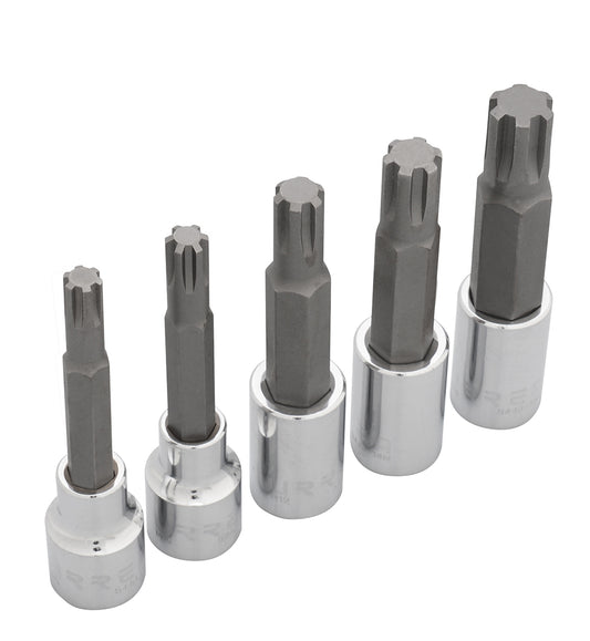Juego de dados con punta ribe cuadro de 1/2", en riel, 5 piezas Urrea