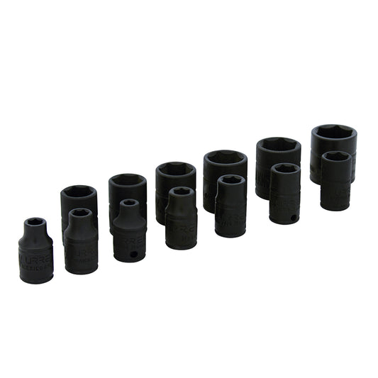 Juego de dados de impacto cuadro de 1/4", 6 puntas, métricos, 13 piezas Urrea