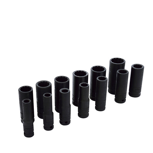 Juego de dados largos de impacto cuadro de 1/2", 12 puntas, en pulgadas, 13 piezas Urrea