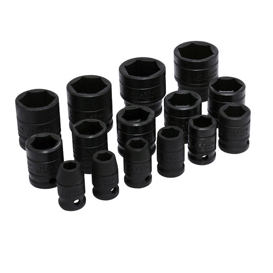 Juego de dados de impacto cuadro de 1/2", 6 puntas, en pulgadas, 15 piezas Urrea