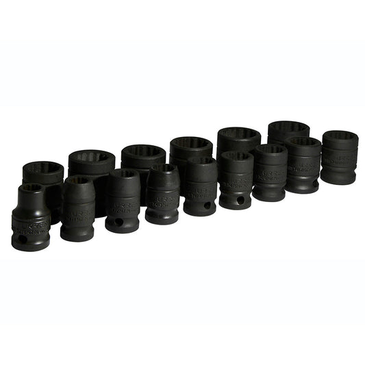 Juego de dados de impacto cuadro de 1/2", 12 puntas, métricos, 15 piezas Urrea