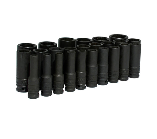 Juego de dados largos de impacto cuadro de 1/2", 6 puntas, métricos, 25 piezas Urrea