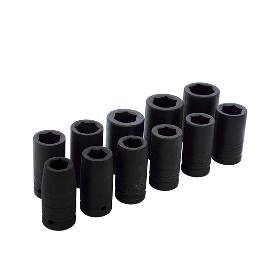 Juego de dados largos de impacto cuadro de 3/4", 6 puntas, métricos, 11 piezas Urrea