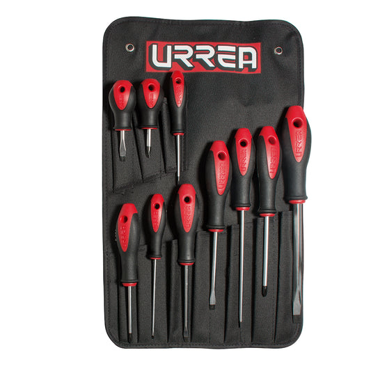Juego de destornilladores con mango bimaterial combinados, 10 piezas en estuche Urrea