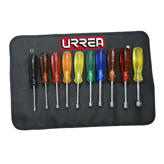 Juego de destornilladores con mango ámbar de colores,de caja en pulgadas, 10 pz en estuche Urrea