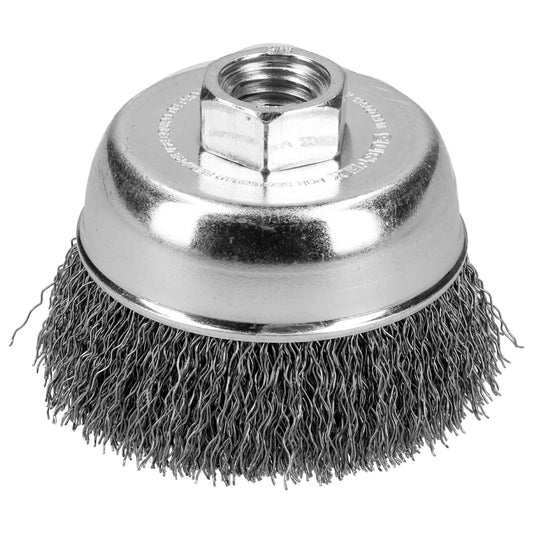 Carda copa ondulada alambre delgado 5" x 0.35 mm con rosca M14 Surtek