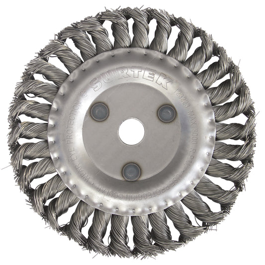 Carda circular trenzada alambre delgado 4" x 0.35 mm con rosca M14 Surtek