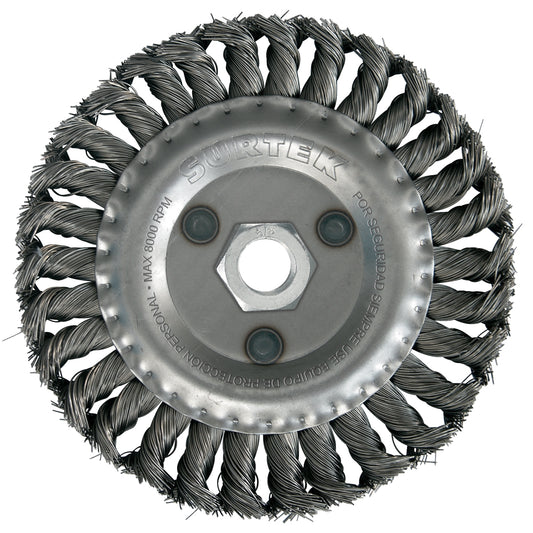Carda circular trenzada alambre grueso 6" x 0.51 mm con rosca 5/8" Surtek
