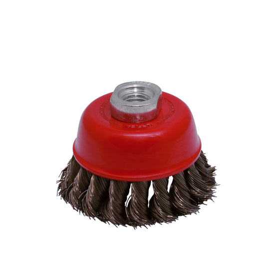 Carda copa trenzada alambre grueso 5" x 0.50 mm con rosca M14 Urrea