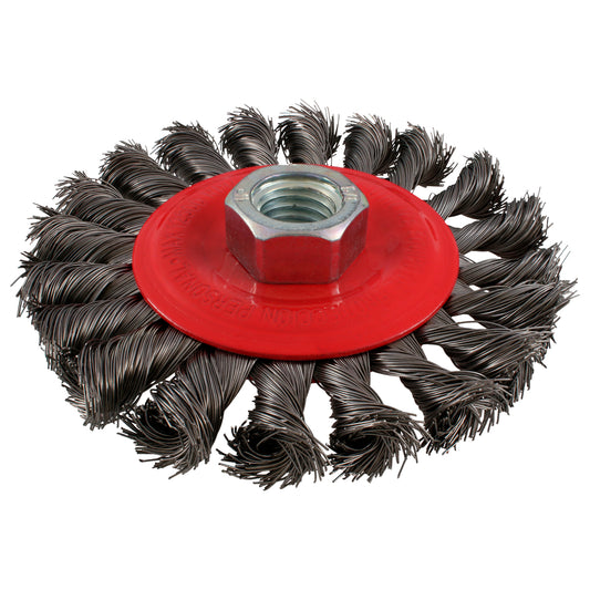 Carda circular trenzada alambre delgado de acero inoxidable 6" x 0.40 mm con rosca M14 Urrea