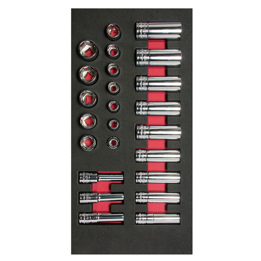 Juego de dados cortos y largos cuadro de 3/8" métricos 24 piezas, CH107-C Urrea