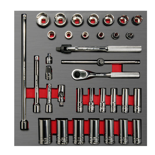 Juego de dados cortos,largos y accesorios cuadro de 3/8" métricos 35 piezas, CH202L-C Urrea
