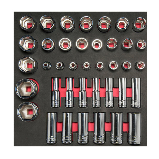 Juego de dados cortos y largos cuadro de 1/2" métricos 39 piezas, CH207-C Urrea