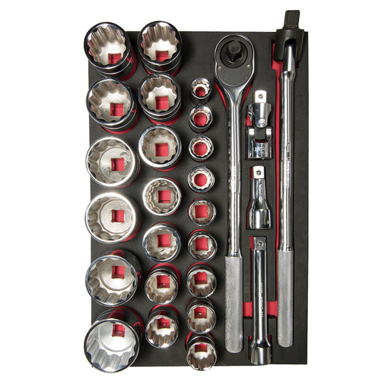 Juego de dados cortos y accesorios cuadro de 3/4" en pulgadas 27 piezas, CH301-C Urrea