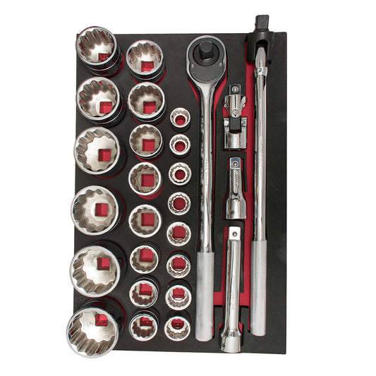 Juego de dados cortos y accesorios cuadro de 3/4" métricos 27 piezas, CH302-C Urrea
