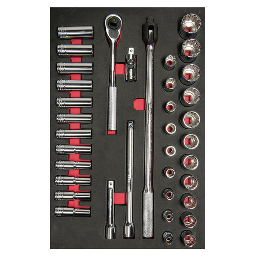 Juego de dados cortos,largos y accesorios cuadro de 1/2" métricos 37 piezas, CH311-C Urrea