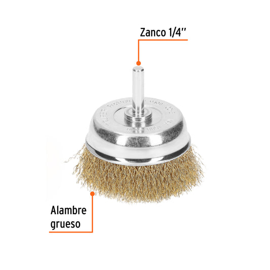 Carda de copa 2-3/4" alambre grueso para taladro, truper