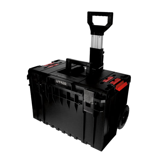 Caja portaherramientas plástica modular con compartimentos color negro 23" x 18" x 27" Urrea
