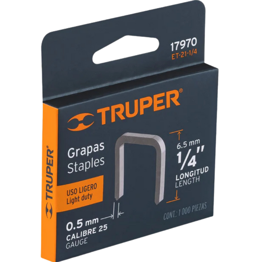 Caja Con 1000 Grapas 1/4' Corona 11.3 Mm Para Et-21 17970 Truper