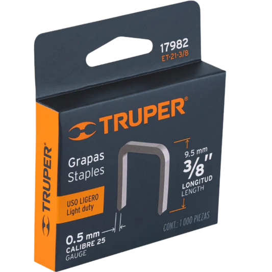 Caja Con 1000 Grapas 3/8'Corona 11.3 Mm Para Et-21 17982 Truper