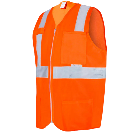 5649-Chaleco Anaranjado Alta Visibilidad Con Reflejante Gris De 2 Pulgadas Talla Grande ECO-1020ANCRGD Jyrsa