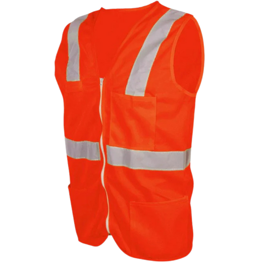 5651-Chaleco Anaranjado Alta Visibilidad Con Reflejante Gris De 2 Pulgadas Talla Xxl. ECO-1020ANCR2XG Jyrsa
