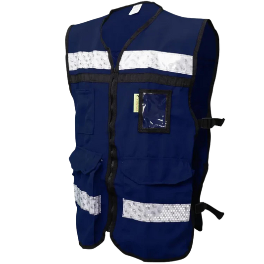 5669-Chaleco Azul Marino Abierto Tipo Rescatista De Algodon Talla Md SR-2020AZMCRMD Jyrsa
