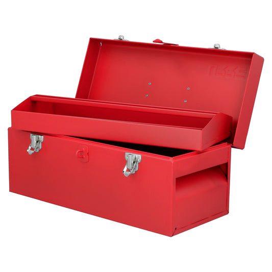 Caja portaherramientas métalica con asa plástica color rojo 17" x 7" x 7" Urrea