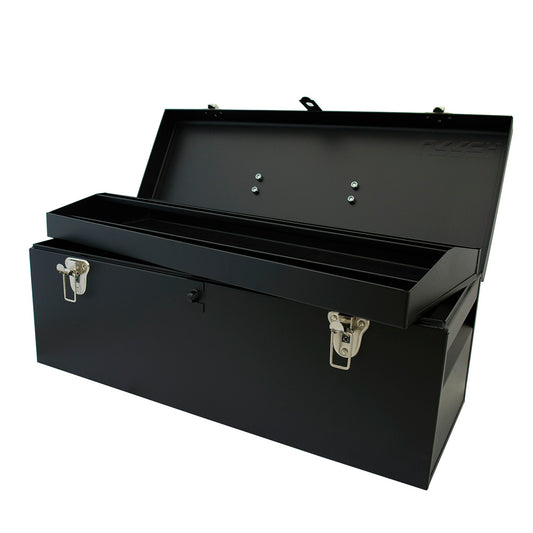Caja portaherramientas metálica con asa metálica color negro 24" x 9" x 9" Urrea